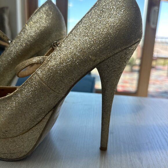 Gold Glitter Mary Jane Platform Heels – Size 8 - Picture 5 of 10